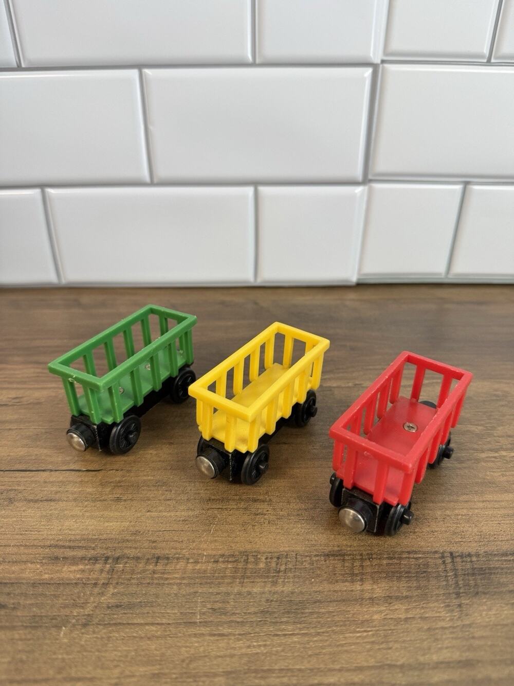 2001 Thomas and Friends Wooden Circus Trains, Red, Yellow, & Green